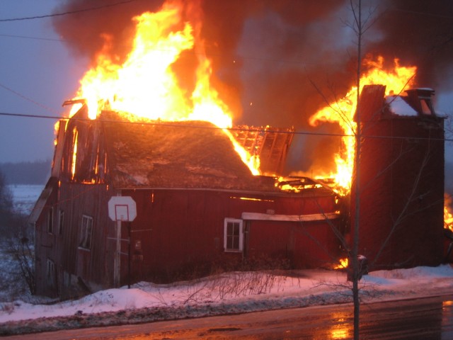 December 2005 - Bagdad Road barn fire at the Cornett residence. (Photo taken by residents prior to arrival of fire dept.)