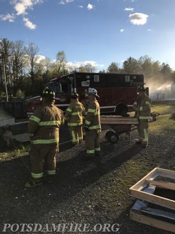 Ventilation training 5/15/2017-Chief Lavoie and Perry briefing the members on the different scenarios they will preform