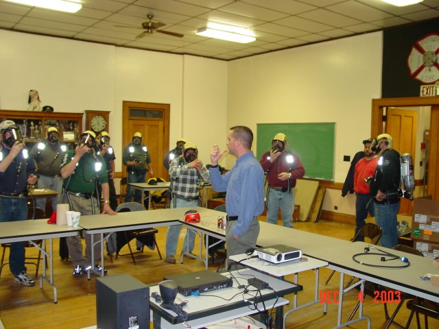 December 2003 - Tyler Fire Equipment Representative Tim Burgess presenting the classroom training on the new Scott 4.5 SCBA