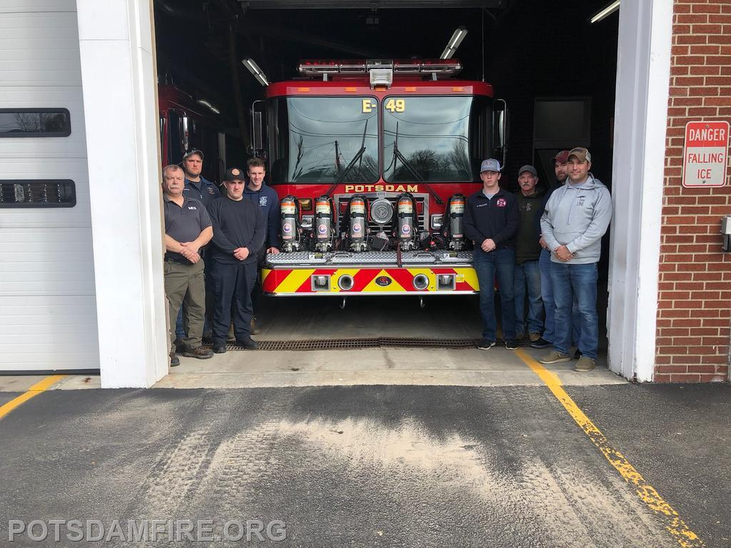 New Scott SCBA In Service Training 2023,
L-R Brian Gokey MES Rep, FF J. Bradish, Fire Driver M. Maroney, FF C. Cunningham, FF M. Keleher, Past Chief J. Keleher, FF B. Andrus, FF S. Davis